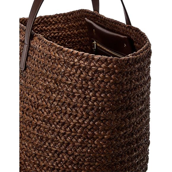 Saint Laurent Logo Raffia Tote, Brown - Picture 3 of 4